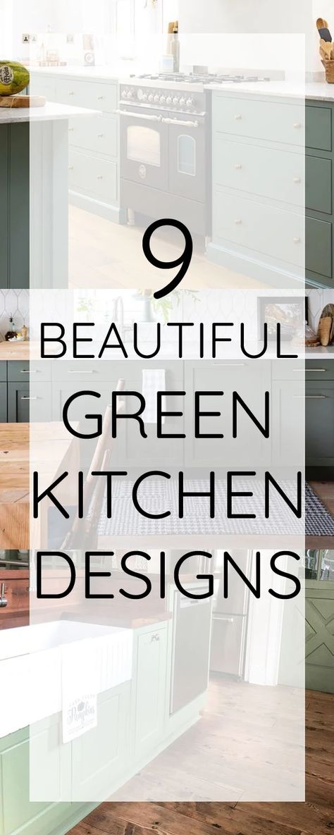 9 inspiring green kitchens. Green is a beautiful color for kitchen cabinets. Green Kitchen With Butcher Block, Green Kitchen Cabinets Butcher Block, Green Lower Cabinets White Upper, Green Cabinets With Butcher Block, Diy Kitchen Cupboards, Olive Green Kitchen, White Upper Cabinets, Laminate Kitchen Cabinets, Green Kitchen Designs