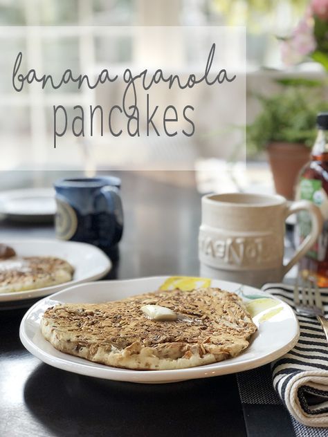 Banana Granola Pancakes | Less Than Perfect Life of Bliss | home, diy, travel, parties, family, faith Banana Granola Pancakes, Granola Pancakes, Whole Grain Pancakes, Banana Granola, Christmas Break, Breakfast Snacks, Diy Travel, Best Moments, Ripe Banana