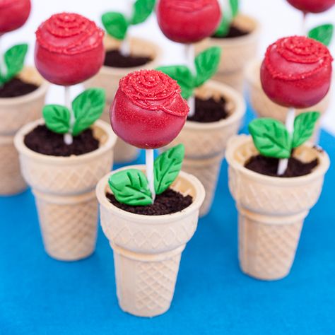 Valentine's Day Snack Crafts for Kids - Southern Made Simple Rose Cake Pops, Disney Cupcakes, Pot Cakes, Cake Ball, Beauty And The Beast Party, Torte Cupcake, Ice Cream Cones, Rose Cake, Cookie Crumbs