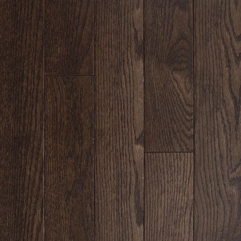 This solid hardwood flooring is expertly designed with a 3/4" thickness and 4" width. Its tongue and groove structure boasts random lengths up to 78" and provides 16 square feet of coverage per box. Equipped with ClearSteel Coating Technology, it comes with a lifetime finish warranty and is Floor Score Certified to promote healthier indoor air quality for your family. Matching trim is also available for a complete and cohesive look. Property Value Wood Species Oak Surface Type Smooth Edge Type M Espresso Wood Floor, Elegant Wood Flooring, Bedroom Hardwood Floor, Dark Wood Flooring, Dark Wooden Floor, Hardwood Bedroom Floors, Wood Floor Pattern, Solid Hardwood Flooring, Heart Pine Flooring