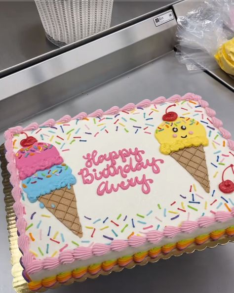 Four Ever Sweet Cake Ideas, Sweet One Sheet Cake, Two Sweet Sheet Cake, 4ever Sweet Birthday Cake, Sheet Cake Ice Cream Theme, Three Is So Sweet Birthday Cake, Birthday Cake Sheet Cake Ideas, Ice Cream Birthday Party Theme Cake, Sweet One First Birthday Sheet Cake