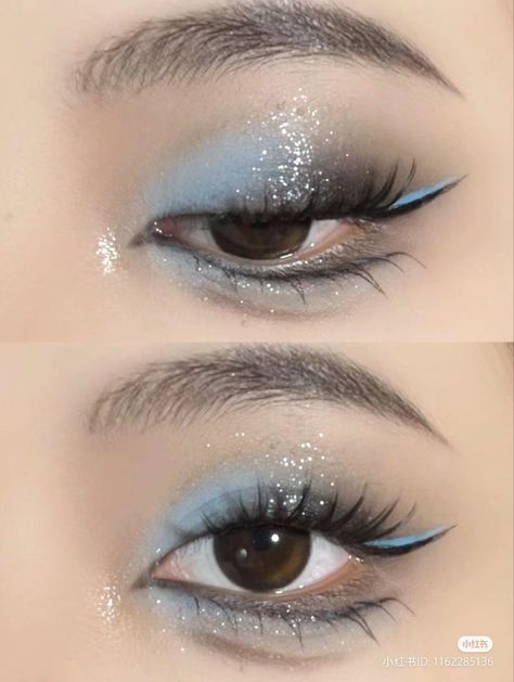 Festival Eye Makeup, Dark Era, Makeup Douyin, Eyeliner Eyelashes, Black And White Makeup, Blue Makeup Looks, Makeup 101, Magical Makeup, Ethereal Makeup