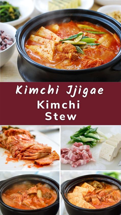 Kimchi Jigae Recipe, Kimchi Soup Recipe, Korean Bapsang, Korean Stew, Jjigae Recipe, Korean Banchan, Kimchi Stew, Stew Dinner, Kimchi Jjigae