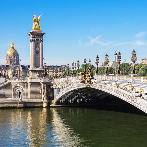 Thirty-seven bridges span the Seine River in Paris, France, each one a unique destination in its own right. Here are some favorites. Paris Bridges, France Bridge, Paris Bridge, Bridge In Paris, Beautiful Bridges, Famous Bridges, Equestrian Statue, Travel Through Europe, Seine River