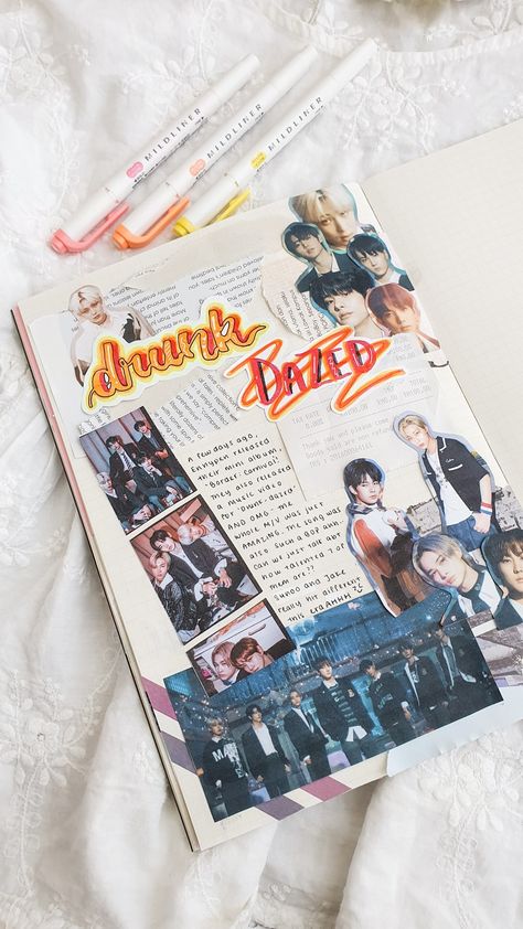 Enhypen Journal Ideas, Enhypen Journal, Enhypen Drunk Dazed, Kpop Scrapbook, Kpop Journaling, Journaling Challenge, Drunk Dazed, Book Review Journal, Binder Journals