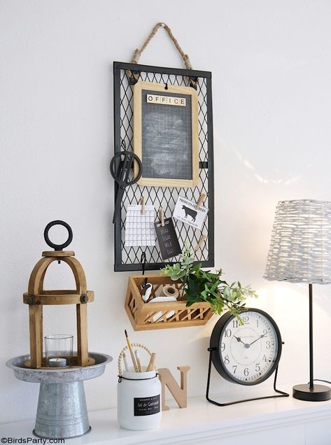 DIY Farmhouse Office Decor Projects + New Printables - easy, cheap and high-end looking handmade decor for your workspace, work desk or home office! by BirdsParty;com @birdsparty #diy #farmhouse #farmhouseoffice #diyofficedecor #farmhouseofficedecor #dollartree #recycling #farmhouseofficediy #diyofficedecor Farmhouse Cubicle Decor, Diy Tableau, Cubicle Design, Farmhouse Office Decor, Office Diy, Diy Office Decor, Farmhouse Office, Bird Party, Diy Christmas Tree Ornaments