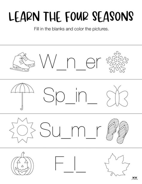 4 Seasons Worksheet Kindergarten, Season Worksheets Kindergarten, Season Theme Preschool, Season Worksheets For Kids, Seasons Worksheets For Kids, Seasons Worksheets For Kindergarten, Season Worksheet, Seasons Name, Seasons Worksheets