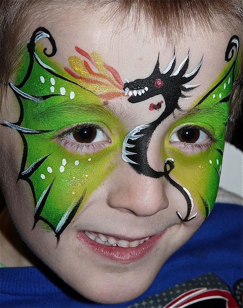 Dragon Face Painting by Michelle 1 Patterson, via Flickr Dragon Face Painting, Creepy Costume, Face Painting For Boys, Dragon Face, Face Painting Easy, Kids Face Paint, Dragon Party, Cool Face, Face Painting Halloween