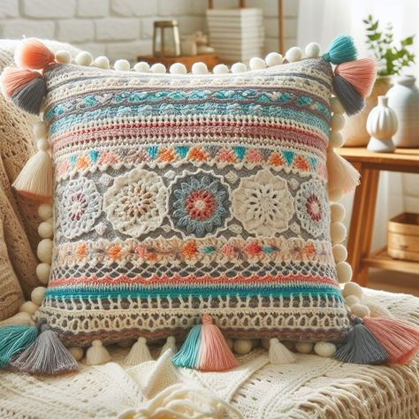 Crochet - Crafts Ideas Cushion Covers Ideas, Crochet Home Decor Ideas, Crochet Room, Crochet Cushion Covers, Small Crochet Gifts, Crochet Cushion Pattern, Cushion Cover Pattern, Crochet Ball, Crochet Cushion