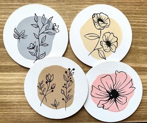 Diy Keramik, Penanda Buku, Diy Pottery Painting, Idee Cricut, Coaster Art, Boho Painting, Wood Slice Art, Pottery Painting Designs, Keramik Design