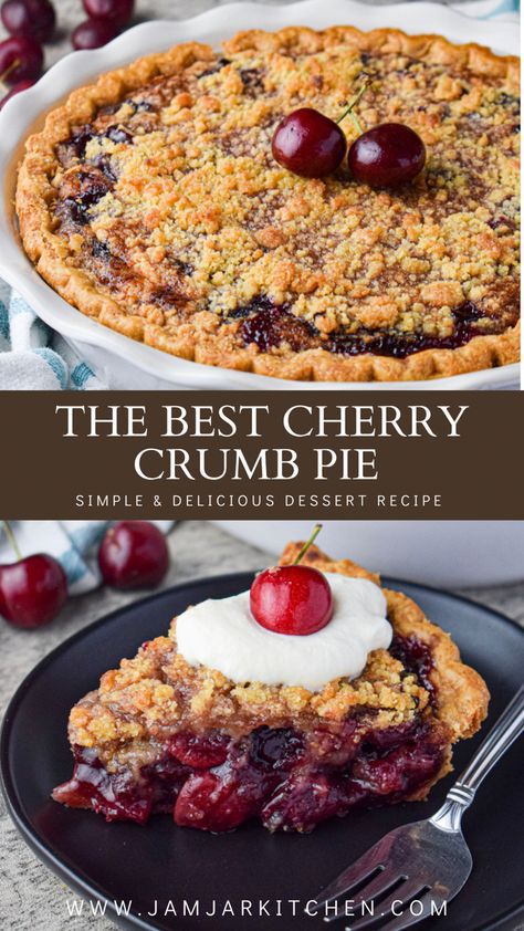 Slice of fresh cherry crumb pie Cherry Pie With Almond Crumb Topping, Cherry Pie From Fresh Cherries, Cherry Pie Without Top Crust, Tart Cherry Pie With Crumb Topping, Sweet Cherry Pie Recipe, The Best Cherry Pie, Cherry Pie With Crumb Topping Easy, The Best Cherry Pie Recipe, Triple Berry Crumble Pie