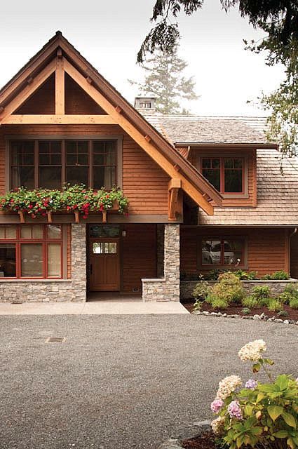 Pacific Northwest Home Exterior, Lodge style Home Inspiration, Wood and Rock Fixture, Craftsmen Style homes, architectural design Home Inspiration. https://lafleurmagazine.com/home-community/custom-lodge-style-home.php Lodge Home Exterior, Craftsmen Style Homes, Apartment Building Design, Lodge Style Home, Pacific Northwest Style, Lodge Homes, Bellingham Wa, Craftsman Style Home, Pacific Nw