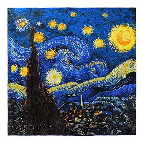 Swhiteme Luxurious 100 Silk Charmeuse Square Scarf Vincent Van Goghs The Starry Night *** Details can be found by clicking on the image. (This is an affiliate link) Square Painting, The Starry Night, Van Gogh Paintings, Silk Scarf Painting, Starry Night Van Gogh, Silk Art, Square Silk Scarf, Natural Silk, Claude Monet