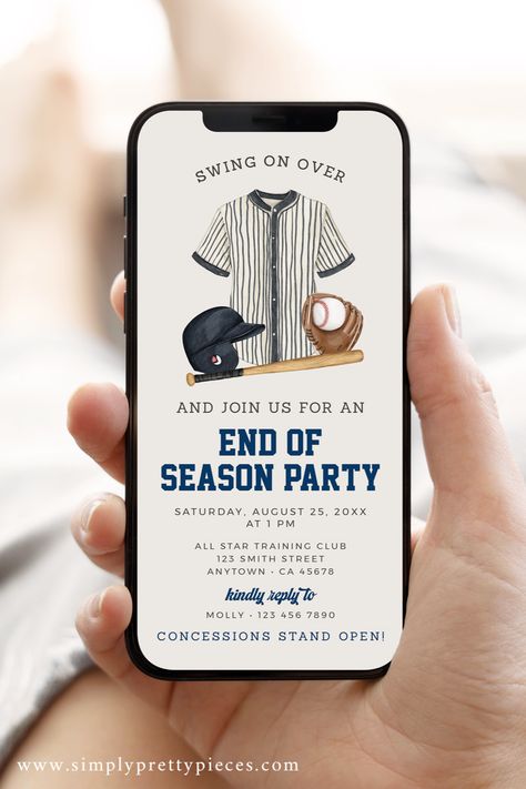 Experience the thrill of the last pitch and the final inning with our exclusive 'Baseball End of Season Party Invitation.' Specially designed as a phone digital invite on Etsy, it brings the spirit of the game into your celebration. This editable evite is your ticket to ending the season with a grand slam. Gather your team, family, and friends, and let the post-season festivities begin! Baseball End Of Season Party, End Of Season Baseball Party, Baseball Party Invitations, Fall Ball, Baseball Party, Concession Stand, Reds Baseball, Digital Invite, Baseball Season