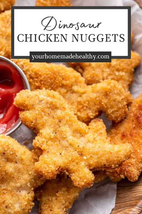 Healthy Chicken Nuggets Clean Eating, Dinasour Chicken Nuggets, Healthy Baked Chicken Nuggets, Dino Nuggets Recipe, Dino Nugget Recipe, Vegetable Chicken Nuggets, Eggless Chicken Nuggets, Food Processor Chicken Nuggets, Diy Dino Nuggets