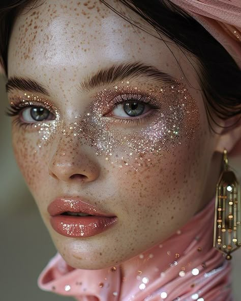 Matte Pink Makeup Looks, Full Face Colorful Makeup, Ethereal Goddess Aesthetic, Editorial Bridal Makeup, Karneval Make Up, Ethereal Aesthetic Makeup, Creative Beauty Shoot, Cosmic Makeup, Mystical Makeup