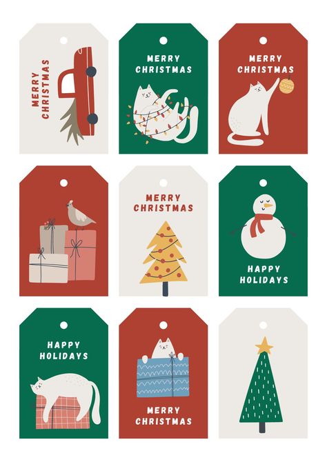 Christmas Simple Illustration, Christmas Present Labels, Christmas Illustration Design, Happy New Year Stickers, Christmas Present Tags, Christmas Abstract, A4 Template, Xmas Gift Wrap, Merry Christmas Gift Tags