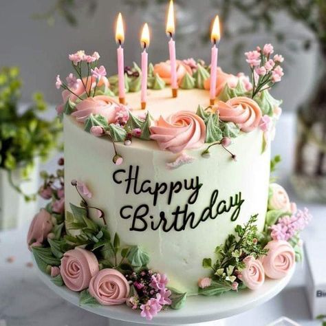 Flower Birthday Cake For Women, Birthday Cake Designs For Women, Happy Birthday Cakes For Women, Happy Birthday Torte, Birthday Cake For Women Elegant, Birthday Cake For Women Simple, British Cake, Birthday Cake Illustration, Modern Birthday Cakes