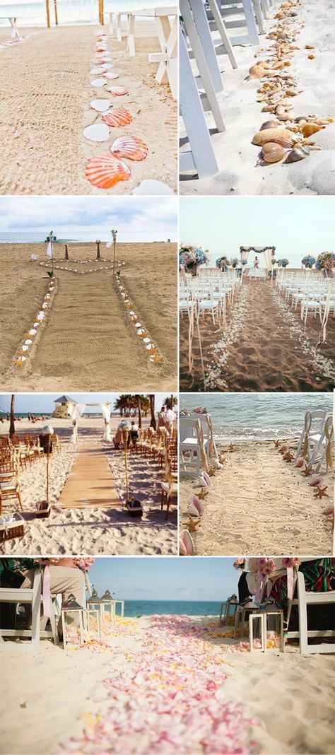 elegant beach themed wedding aisle with shell and starfish and flower Aisle Ideas, Beach Wedding Aisles, Beach Wedding Decorations Reception, Beach Themed Wedding, Wedding Isles, Aisle Runner Wedding, Wedding Ceremony Ideas, Wedding Aisle Decorations, Wedding Beach Ceremony