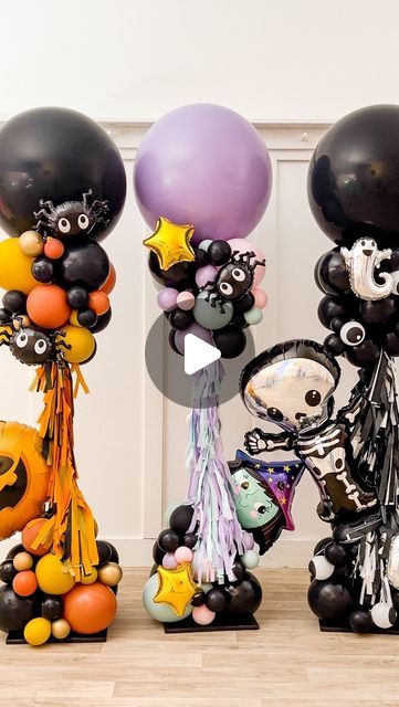 Halloween Bubble Balloons, Halloween Balloon Decorations Ideas, Easy Halloween Backdrop Ideas, Halloween Balloon Columns, Halloween Balloon Wall, Halloween Balloon Ideas, Halloween Decorations Balloons, Halloween Balloon Decor, Halloween Balloon Arch