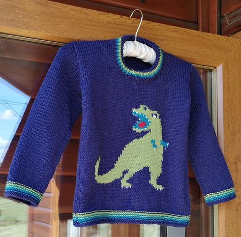 Knitting Pattern - Dinosaur Child's Sweater - T-rex, Tyrannosaurus Rex 77E Dinosaur Jumper, Etsy Knitting Patterns, Wave Sweater, Dinosaur Sweater, Kids Knitting Patterns, Ravelry Knitting, Jumper Knitting Pattern, Boys Pattern, Baby Knitting Patterns Free