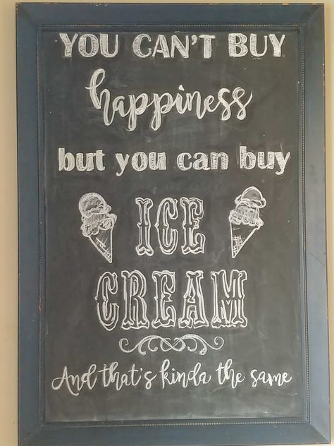 Chalkboard art, ice cream parlor, summer decor, party Ice Cream Shop Wall Art, Tagline For Ice Cream Business, Iced Coffee Chalkboard Art, Ice Cream Shop Signs, Ice Cream Shop Sign Ideas, Ice Cream Shop Chalkboard Sign, Ice Cream Sign Ideas, Ice Cream Chalkboard Art, Chalkboard Ice Cream