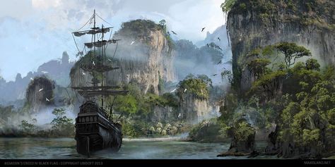 Assassins Creed Black Flag Concept Art, Assassin's Creed Black, Assassins Creed Black Flag, Pirate Island, Pirate Bay, Concept Art World, Pirate Art, Pirate Adventure, 다크 판타지