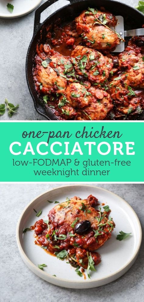 Low Fodmap Recipes Dinner Chicken, Lowfod Recipes, Low Food Map Recipes, Ibs Meals, Low Fodmap Dinner Recipes, Low Fodmap Chicken Recipes, Cacciatore Chicken, Fodmap Chicken Recipes, Fodmap Dinner