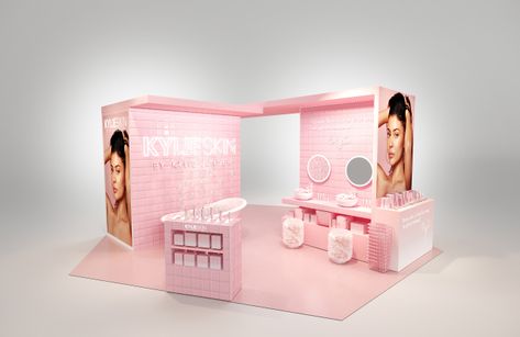 Kylie Skin Pop-up Shop Set for Galeries Lafayette Event Booth Design, Alfabet Font, Beauty Fair, Kylie Skin, Event Booth, Retail Concepts, Kiosk Design, Beauty Pop, Exhibition Booth Design