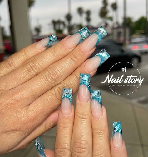 Teal Nails Turquoise, Nails Turquoise, Teal Acrylic Nails, Lexi Nails, Teal Nail Designs, Nail Picking, Modern Nail Art, Latest Nail Designs, Teal Nails