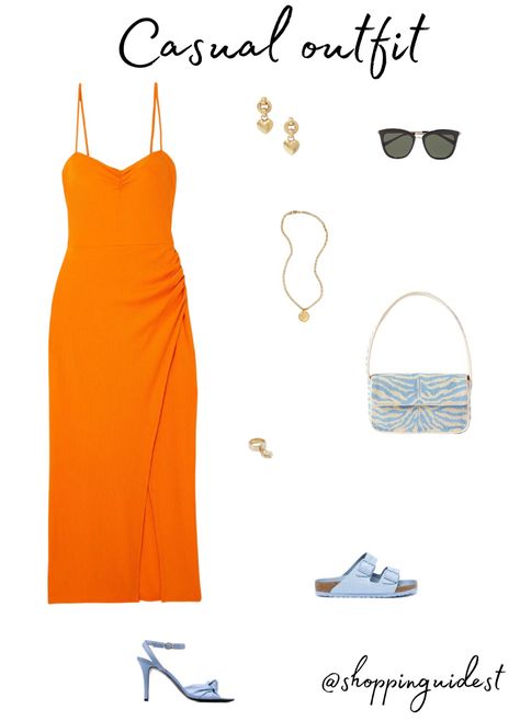 Orange Dress Outfit Casual, Orange Dress Casual, Orange Dress Outfit, Orange Dress Outfits, Weekend Dresses, Party Look, Dress Outfit, Party Looks, Orange Dress