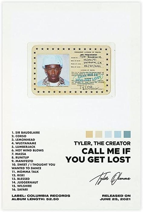 Call Me If You Get Lost Poster Canvas Printed Poster Unframe:12x18inch(30x45cm) Lost Poster, Printable Wall Collage, Hip Hop Poster, Music Album Art, Photography Filters, Great Teacher Gifts, Music Album Cover, Amazon Associates, Tyler The Creator