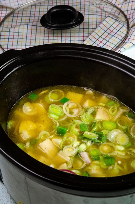 Slow Cooker Leek and Potato Soup - Liana's Kitchen Potatoe Leek Soup Recipe, Leek And Potato Recipes, Leek And Bacon Soup, Slow Cook Soup, Leeks Soup Recipes, Leek And Potato Soup, Vegetarian Slow Cooker, Leek And Potato, Vegetarian Slow Cooker Recipes