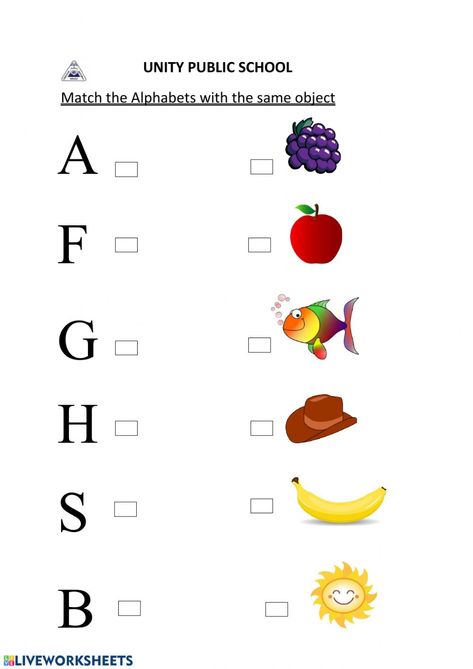 Matching the first letter of the picture interactive exercise for kindergarten. You can do the exercises online or download the worksheet as pdf. Worksheet On Alphabets For Kindergarten, Alphabet Picture Matching Worksheet, Match Picture With Letter, Match The Pictures Worksheets, Look And Write Worksheet For Nursery, Pg Worksheet English, See The Picture And Write First Letter Worksheet For Nursery, Match The Same Letter Worksheet, Matching Letters With Pictures Worksheet