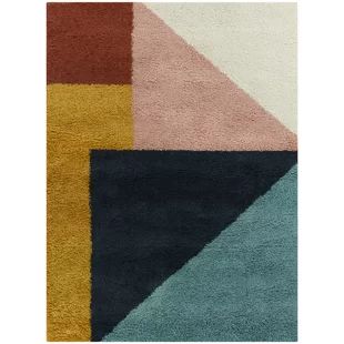 Color Block Shag, Modern Rug Runner, 50's Style, Heated Floors, Plush Rug, Shag Area Rug, Blue Area Rug, Geometric Area Rug, Blue Area