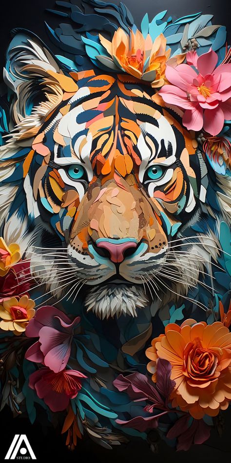 Patchwork Collage, Desain Quilling, Tiger Painting, Big Cats Art, Tiger Art, Art Painting Gallery, Frozen In Time, Wow Art, Tropical Art