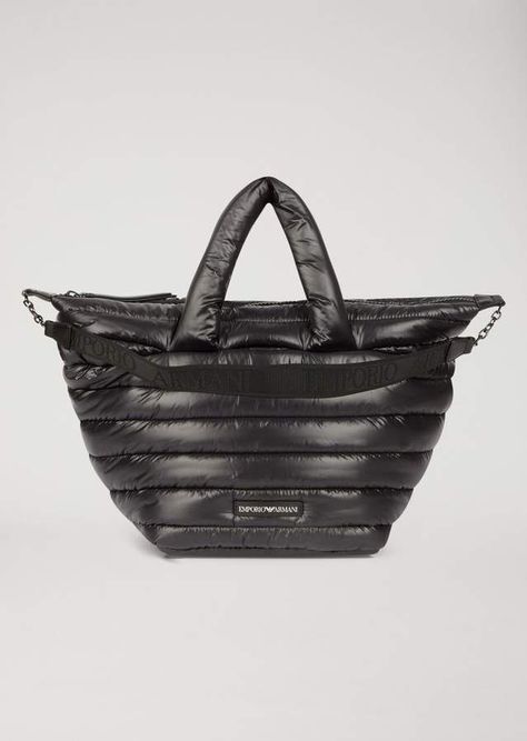 Emporio Armani Top Handle Luxury Quilted Double Handle Bag, Luxury Quilted Nylon Bag, Designer Quilted Nylon Shoulder Bag, Puffy Bags, Black Quilted Functional Bag, Black Quilted Nylon Shoulder Bag, Puffy Bag, Armani Style, Armani Si