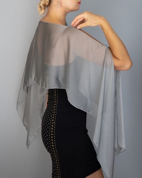 Silver grey chiffon capelet wrap shrug wedding dress luxury - Etsy Portugal