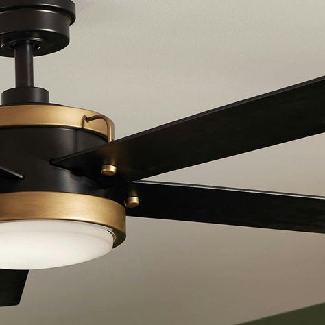 56" Salvo Ceiling Fan Satin Black | Kichler Lighting Kichler Lighting, Fan With Light, Hill House, Outdoor Lights, Low Ceiling, Wall Fans, Brass Accents, Black Body, Fan Light