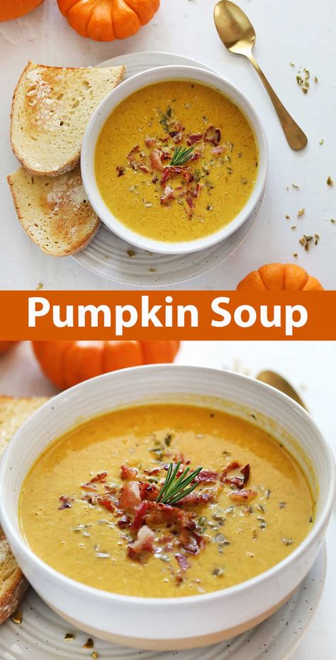 Pumpkin Soup - A Beautiful Mess Pumpkin Puree Soup, Puree Soup, Easy Homemade Soups, Pumpkin Dishes, Leftover Pumpkin, Pumpkin Soup Recipe, Pureed Soup, Creamy Cauliflower, Leek Soup