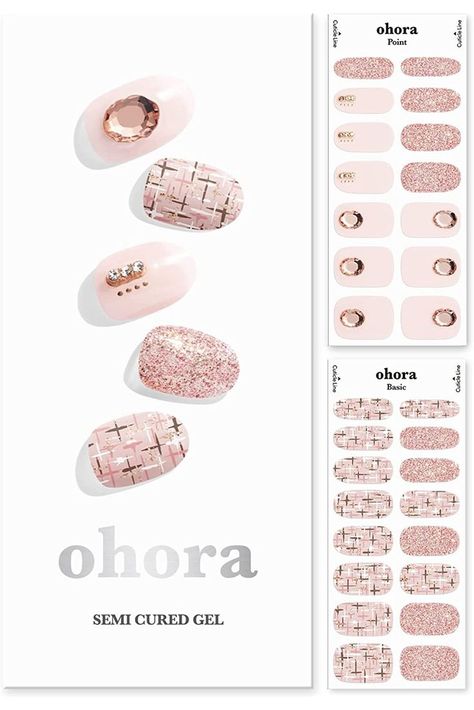 ohora Semi Cured Gel Nail Strips (N Coco Tweed) - Works with Any Nail Lamps, Salon-Quality, Long Lasting, Easy to Apply &amp; Remove - Includes 2 Prep Pads, Nail File &amp; Wooden Stick - Pink Uv Nail Lamp, Gel Nail Strips, Gel Lamp, Basic Nails, Womens Nails, Purple Ombre, Nail Polish Strips, Nail File, Gel Nail