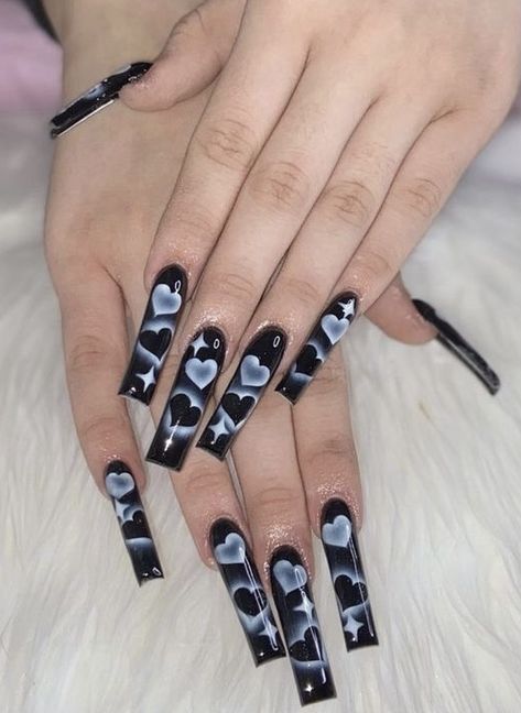 Chicana Nails, Airbrush App, Goth Nails, Nail Designs Valentines, Grunge Nails, Y2k Nails, Glow Nails, Hello Kitty Nails, French Acrylic Nails