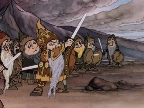 The Hobbit by Rankin Bass. Hobbit Cartoon, The Hobbit Cartoon, The Hobbit 1977, Smaug Hobbit, Hobbit Dwarves, Hobbit Art, Tolkien Art, Lotr Art, Horror Artwork