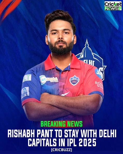 Rishabh Pant will continue with the Delhi Capitals in IPL 2025. 📸 IPL #TeamIndia #bcci #testcricket #iplupdates #ipl2025 #DelhiCapitals #RishabhPant Delhi Capitals, Ipl Final Poster, Mumbai Indians Ipl 2023 Squad, Delhi Capitals Ipl Team, Ipl Live, Mumbai Indians Ipl, Test Cricket, Breaking News