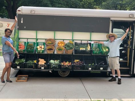 Mobile Market, Mobile Farmers Market, Mobile Food Pantry, Food Justice, Farmers Market Display, Shop Shelving, Farm Store, Fruit And Vegetable Storage, Food Cart Design