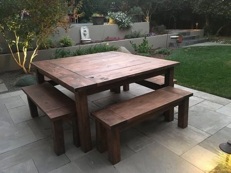 Square Table Set-The Farmhouse (With 4 benches) Square Farmhouse Table, Square Farmhouse, Table With Benches, Backyard Table, Farmhouse Table With Bench, Dining Furniture Makeover, Rustic Dining Furniture, Rustic Farmhouse Table, Farmhouse Style Table