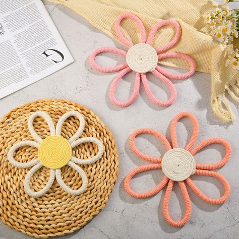 PRICES MAY VARY. Boho Nursery Decor for Girl: what you will receive are 3 pieces of woven macrame daisy flower wall hangings, 1 piece of pink, 1 piece of white and 1 piece of brick red, which are finishing touch to children's room or nursery, and ideal for seasonal and holiday decorations Bohemian Wall Hanging: each woven macrame daisy flower wall hanging is decorated with a piece of lanyard, you can choose different ways to hang, you can decorate it in the living room, bedroom, office, baby nur Wall Decor Flowers, Boho Baby Girl Nursery, Flower Wall Art Decor, Woven Macrame, Flower Nursery Decor, Bohemian Nursery, Wall Decor Nursery, Girl Nursery Wall, Bohemian Wall Hanging