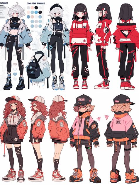 Fullbody Anime Pose Reference, Character Art Reference Sheet, Anime Character Sheet Design Reference, Anime Oc Reference Sheet, Street Style Character Design, Cartoon Character Template, Clothes Moodboard Inspiration, Streetwear Anime Art, Character Design Streetwear