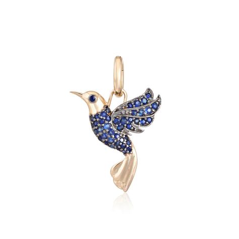 14K Blue Sapphire Bird Charm-14K Solid Gold -G-H Color, SI1 Diamonds-0.33 ctw - Blue Sapphire-16mm x 17mm with a 7mm bale-Each item comes beautifully in our signature bow jewelry box-Made with love in NYC♡ Nature Jewellery, Gold Hummingbird, Jewelry Cleaning, Blue Sapphire Gemstone, Bow Jewelry, Bird Charm, Bird Pendant, Mini Charm, Small Charms