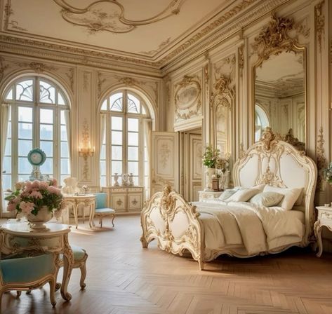 Cozy European Bedroom, Chinese Royal Bedroom, Old Money Bedroom Decor, Old Money Bedroom Ideas, Royalty Bedroom, Rich Bedroom Luxury, Royalty Room, Manifesting House, White And Gold Room